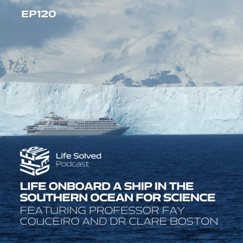 Life Solved graphic with cruise ship against a iceberg 