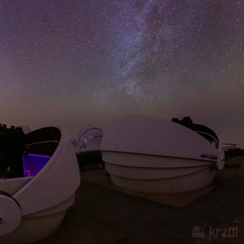 GOTO-North domes on La Palma, with the Andromeda galaxy visible towards the middle of the night sky (28/01/2024).  © Krzysztof Ulaczyk