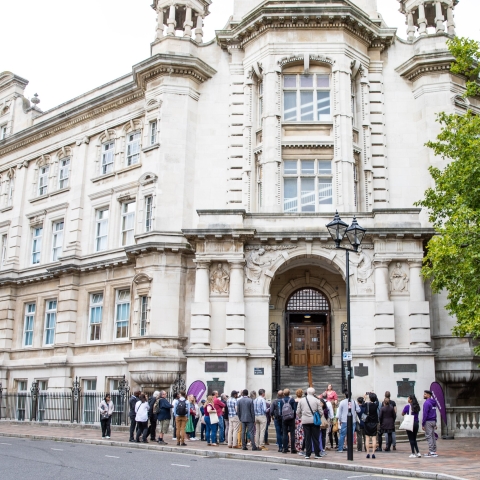 Photo of attendees gathering outside Park Building
Alumni Weekend