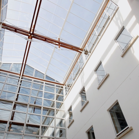 Sky through roof of Portland building