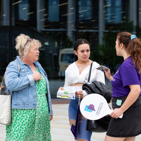 Student Ambassador helping parents and students navigate our Open Day outside Ravelin Sports Centre - Open Day 2023