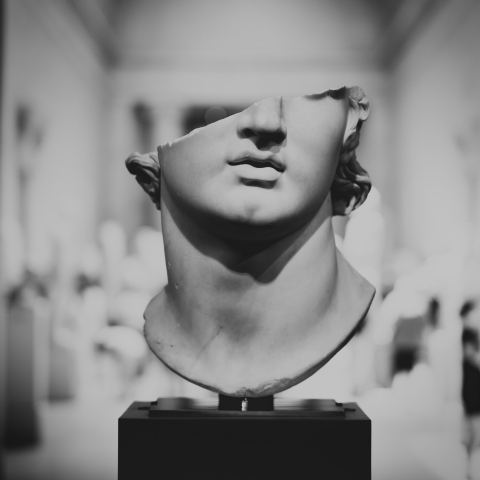 Broken marble statue head