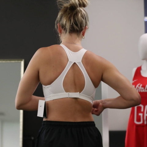 Vitality Roses athlete getting a bra fitted by University of Portsmouth experts