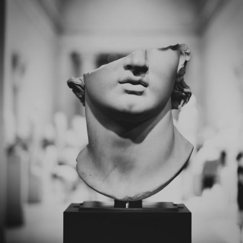 Broken marble statue head