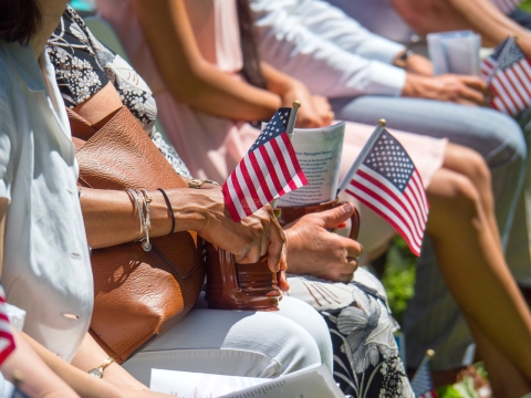 Image shows two small American flags