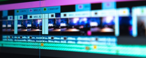 A graphic user interface of a video editing timeline