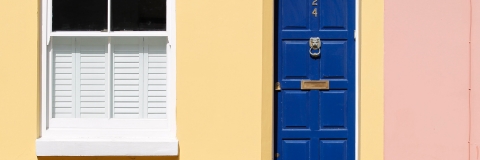 Colourful house with blue front door