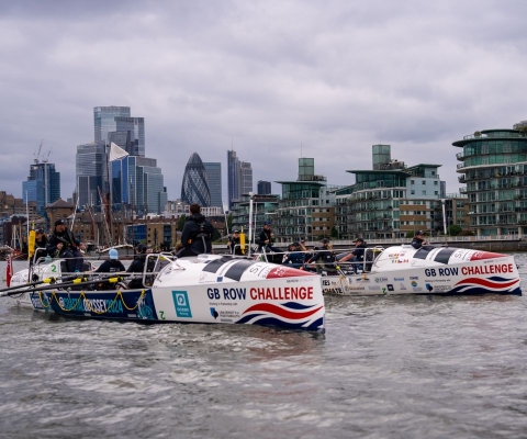 Two ocean rowing boats on the Thames