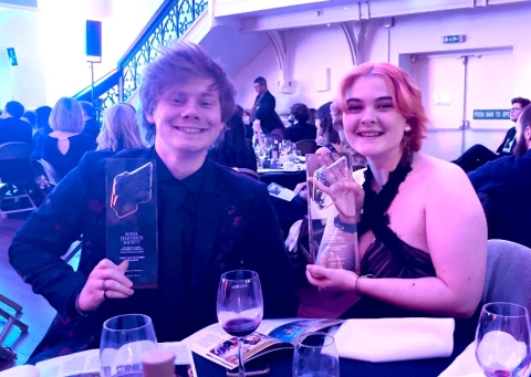 Students Joe Burbidge and Bree Mahoney with their award 