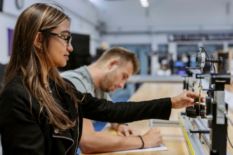 Students working on an experiment in a technology lab