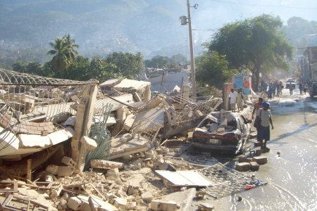 Rubble pile from natural disaster