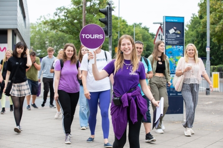 Student ambassador giving a campus walking tour - Open Day 2023