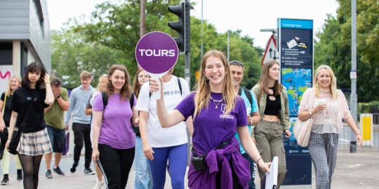 Student ambassador giving a campus walking tour - Open Day 2023